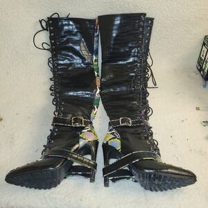 Azalea Wang Black / Multi Color Thigh High Stiletto Heel Boots Size 7